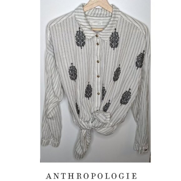 Anthropologie Tops - Anthropologie | White embroidered boho button down